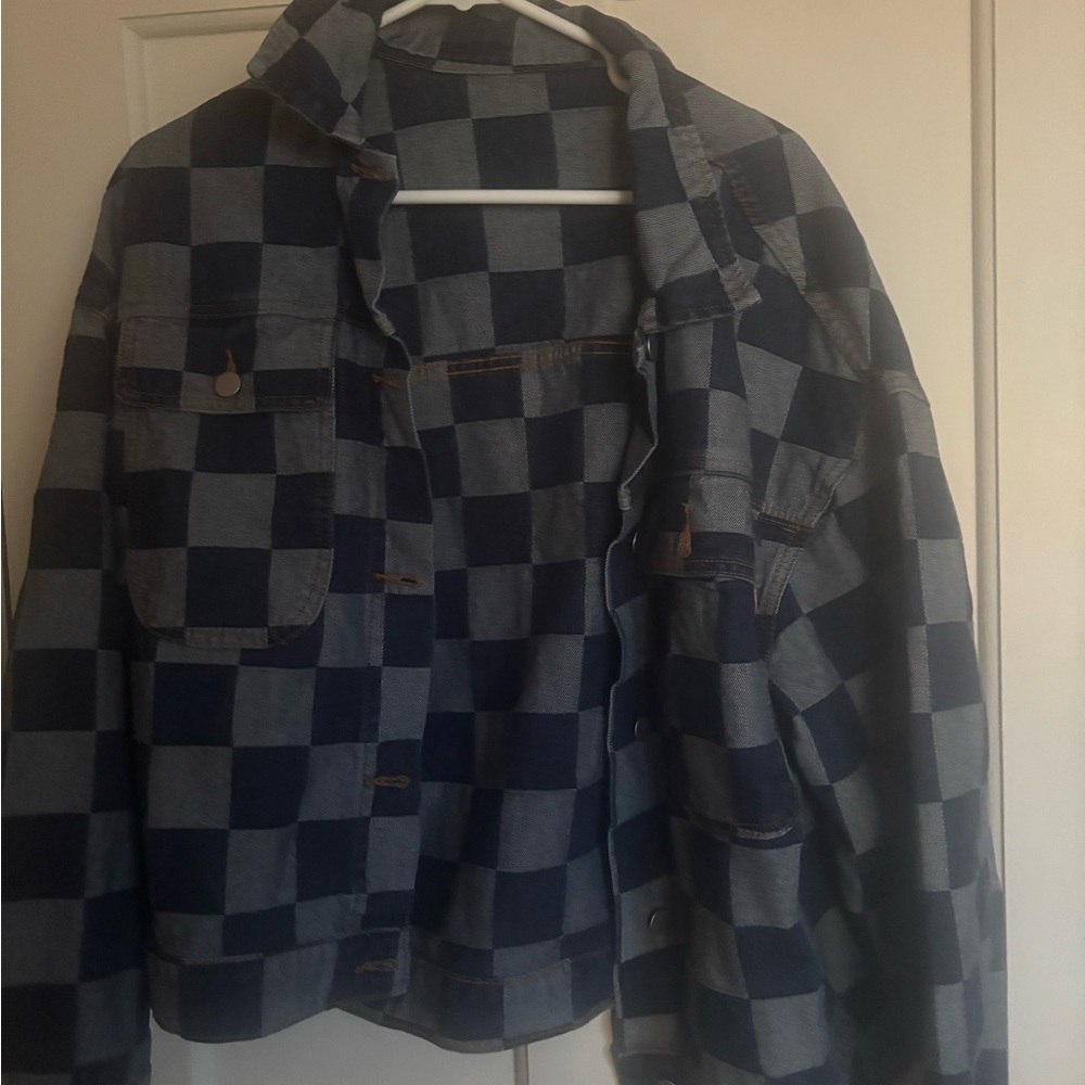 Blue and Gray Checkered denim Jacket